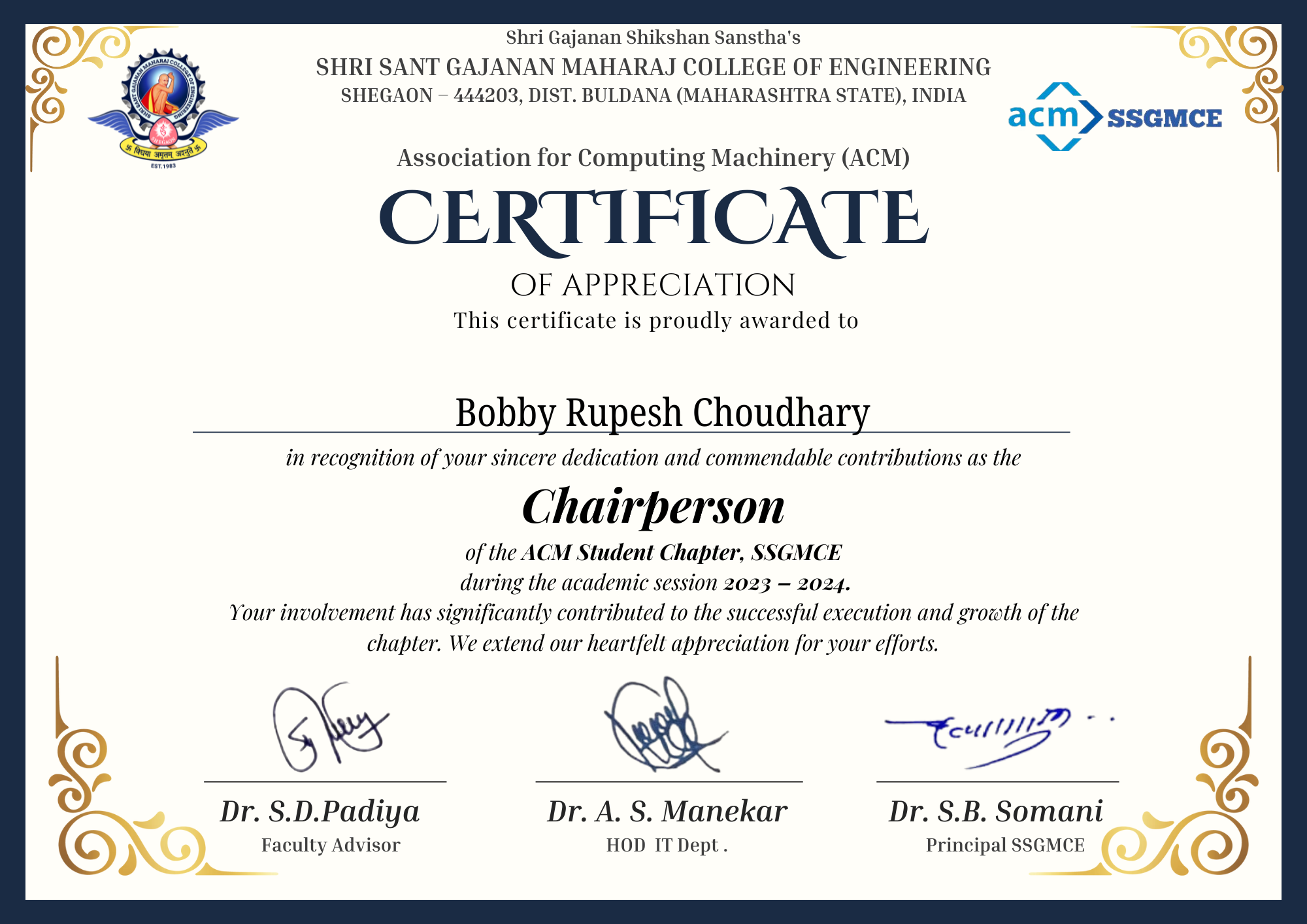ACM Chairperson Certificate